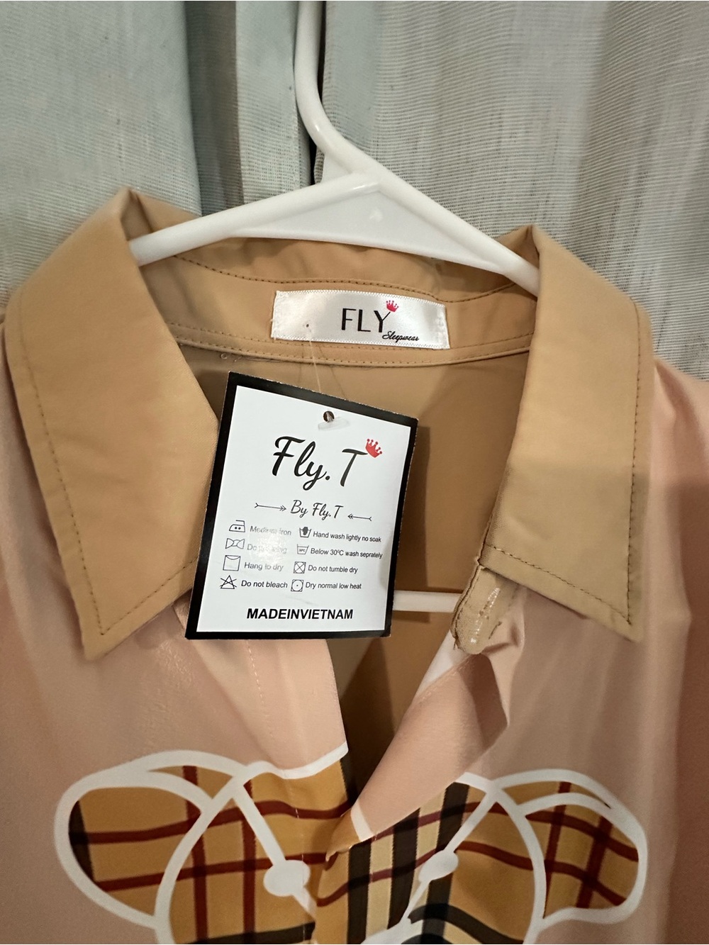 Fly.T Beige Collared Short Sleeve dress shirt- Tunic - Picture 2 of 6